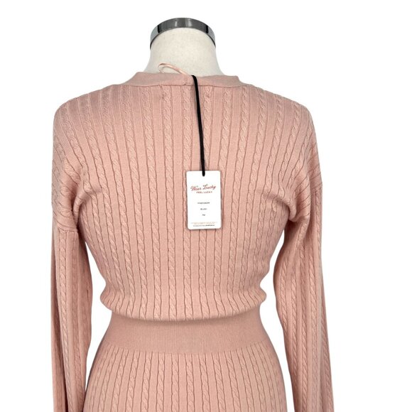 Lucky Brand Blush Cable Knit Sweater Dress Pink Size Petite Medium NWT - Picture 7 of 13